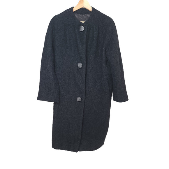 VINTAGE BLACK WOOL COAT - Picture 1 of 5